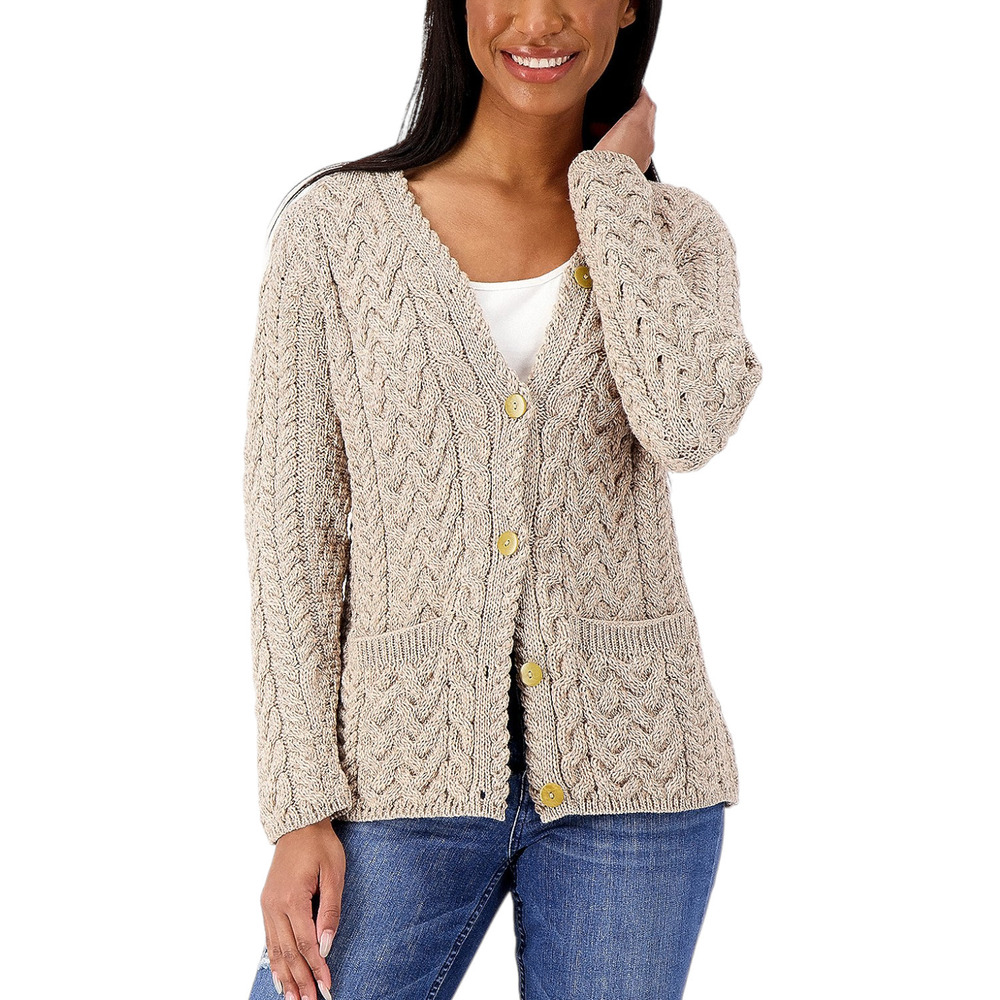 Kilronan Merino Wool V-Neck Button-Front Cardigan Wicker - Regular